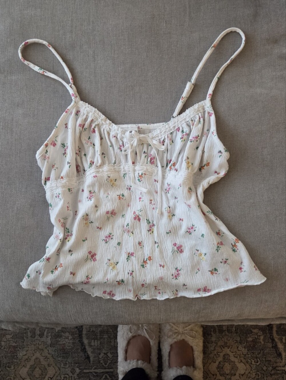 No Boundaries Milkmaid Lace White Floral Spaghetti Strap Cami